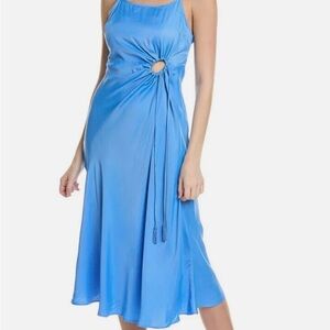 FARM Rio Dress Women’s Size XS New with Tags Midi Cutout Blue Beads Silky Slip
